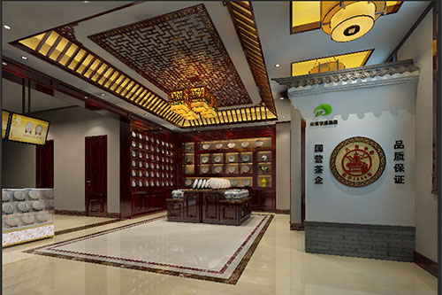 吴兴古朴典雅的中式茶叶店大堂设计效果图
